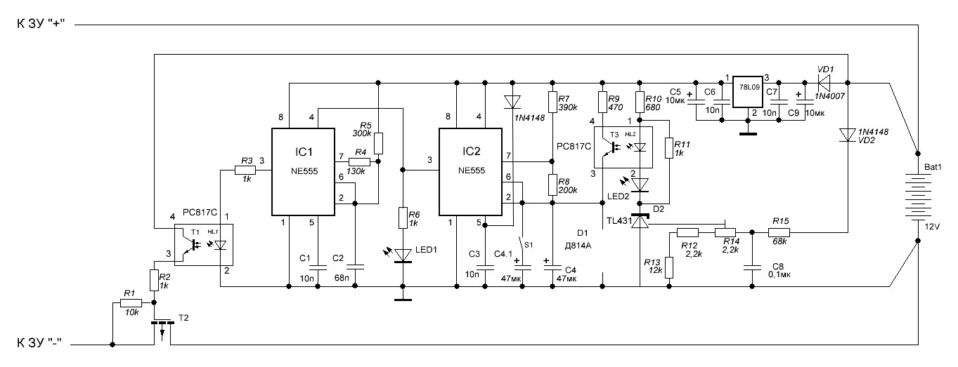 Зарядка аккумулятора реверсивным током схема на ne555
